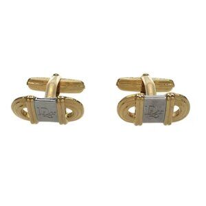 vintage Christian Dior two-tone gold-tone and silver-tone logo cufflinks